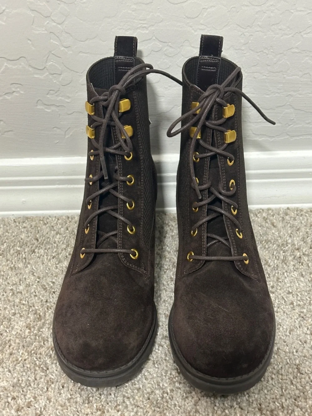 Cole Haan NEW Chocolate Brown Suede Waterproof Lace Up Combat Boots Size 8.5